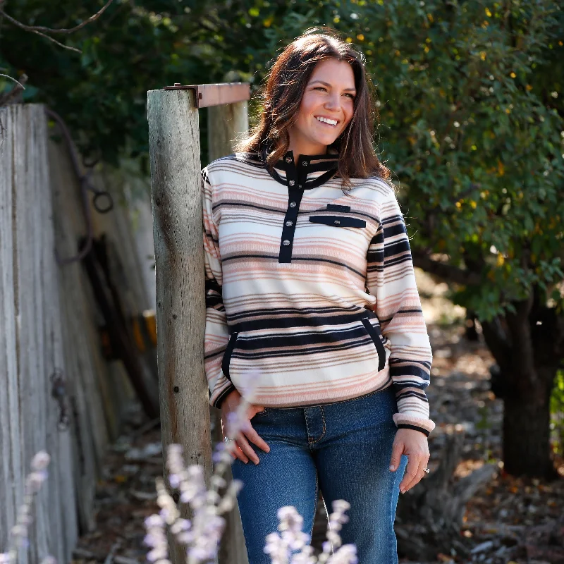 CINCH WOMEN'S POLAR FLEECE STRIPED PULLOVER - NAVY/ PINK Sarouel Sleeve Pullover