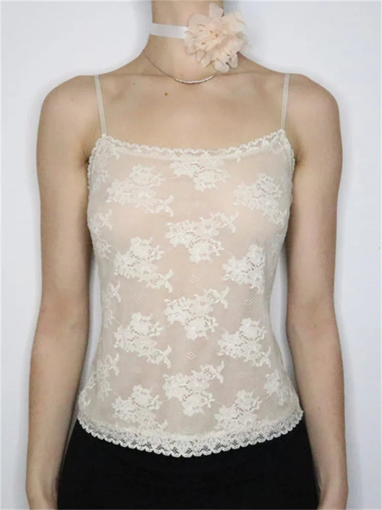 Y2K Fairy Lace See Through Sleeveless Strap Slim Fit Summer Party Club Mini Vest Streetwear Crop Top Silk Blend Satin Velvet Y2K Fairy Lace See Through Sleeveless Strap Slim Fit Summer Party Club Mini Vest Streetwear Crop Top Silk Blend Satin Velvet