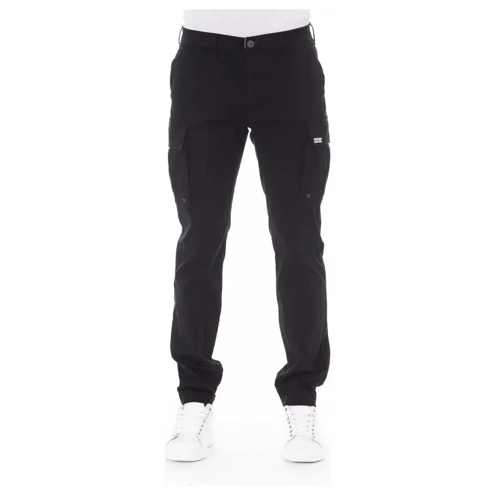 Baldinini Trend Sleek Black Cargo Trousers - Stretch Cotton Blend Trousers Low Rise Relaxed