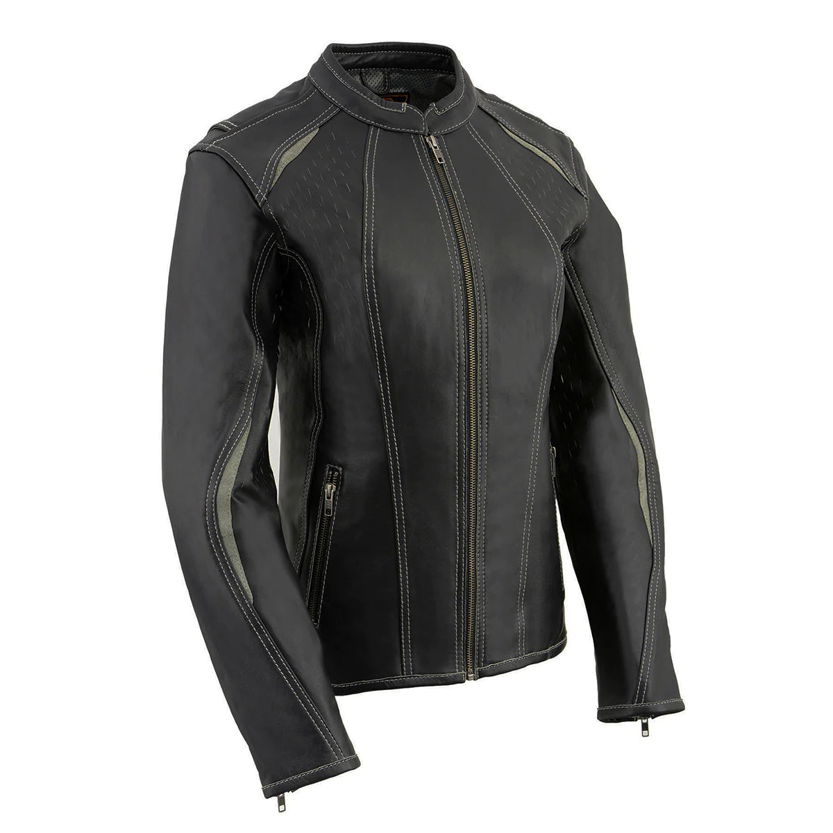 Women's 'Laser Cut' Distressed Black and Grey Scuba Style Racer Jacket Tiered Jacket Buttoned Jacket Zippered Jacket Women's 'Laser Cut' Distressed Black and Grey Scuba Style Racer Jacket Tiered Jacket Buttoned Jacket Zippered Jacket