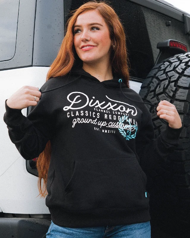 Women's Tiffany Ground Up Customs Hoodie Pullover - Black Square Neck Pullover