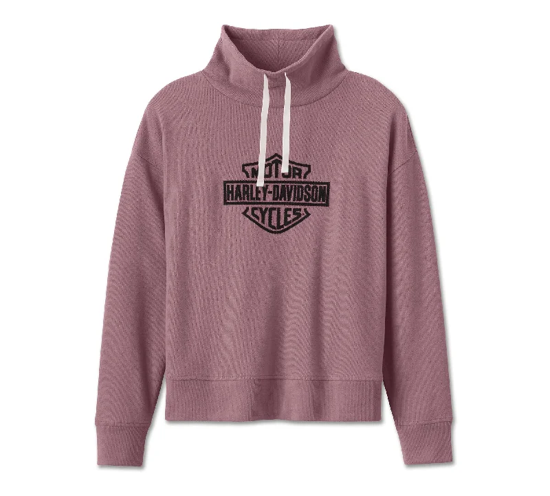 Women's Bar & Shield Funnel Neck Pullover - Wistful Mauve Hooded Pullover Sweater