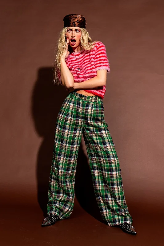 Rebel Road Plaid Wide Leg Trousers in Rose Garden Trousers Palazzo Wide Leg