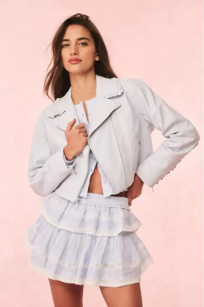 Love Shack Fancy - Rheisa Jacket in Celestial Blue Welt Pockets Slit Pockets Flap Pockets Love Shack Fancy - Rheisa Jacket in Celestial Blue Welt Pockets Slit Pockets Flap Pockets