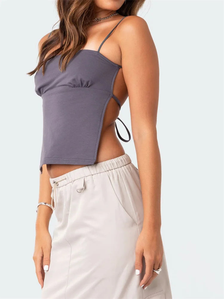 2024 Women Y2K Backless Retro Sexy Tie Up Sleeveless Spaghetti Strap Summer Mini Vest Streetwear Crop Top Print Jacquard Patchwork 2024 Women Y2K Backless Retro Sexy Tie Up Sleeveless Spaghetti Strap Summer Mini Vest Streetwear Crop Top Print Jacquard Patchwork