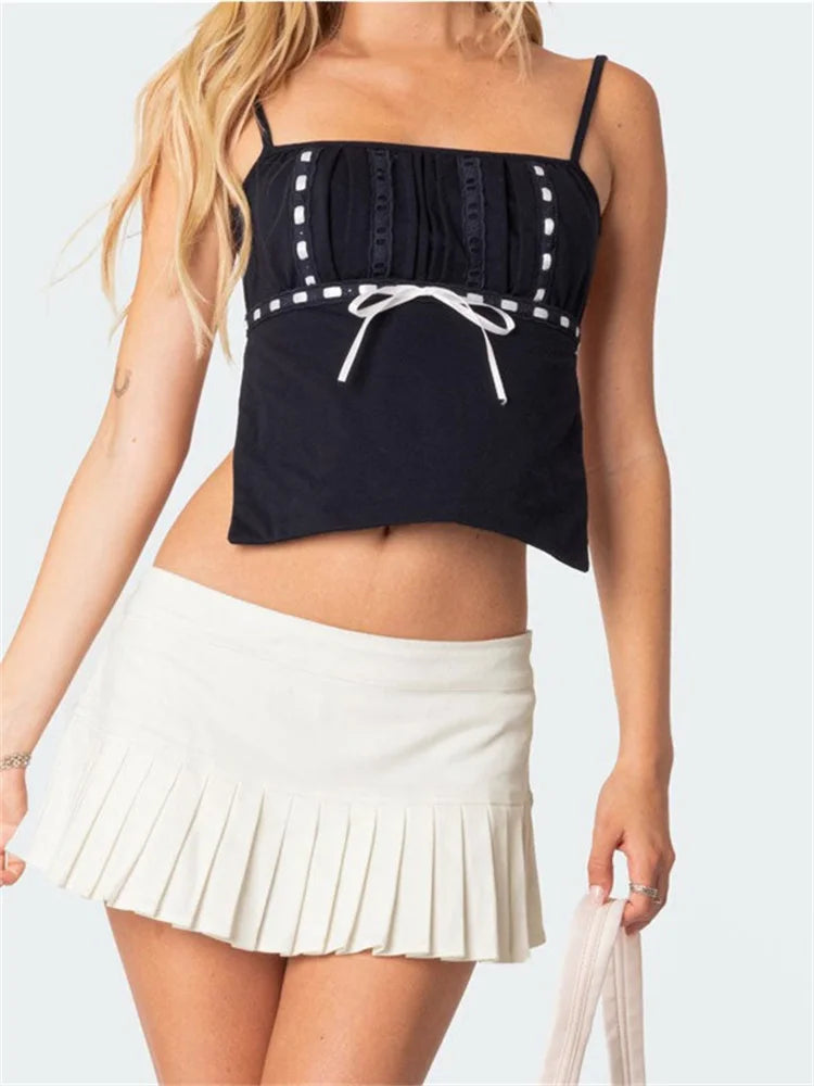 Women Summer Backless Spaghetti Strap Sleeveless Square Neck Lace Trim Mini Vest Streetwear 2024 Crop Top Welt Pockets Slit Pockets Flap Pockets Women Summer Backless Spaghetti Strap Sleeveless Square Neck Lace Trim Mini Vest Streetwear 2024 Crop Top Welt Pockets Slit Pockets Flap Pockets