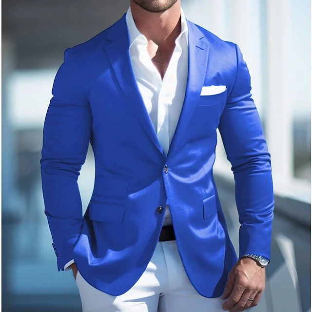 Men's Tailored Fit Single Breasted Two-buttons Blazer Jacket Knit Jacket Woven Jacket Fleece Jacket