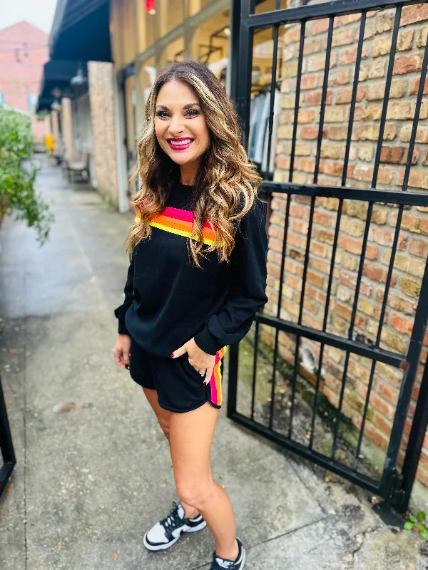 Avin Striped Sweater & Shorts Set- Black Soft Cozy Warm