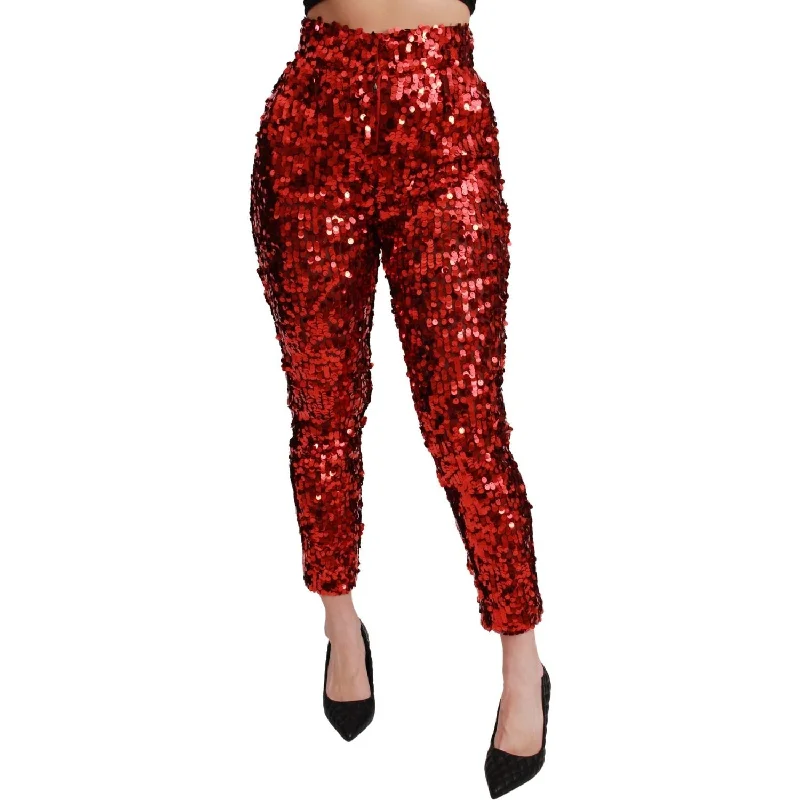 Dolce & Gabbana Elegant High-Waist Cropped Red Trousers Trousers Bestseller Popular