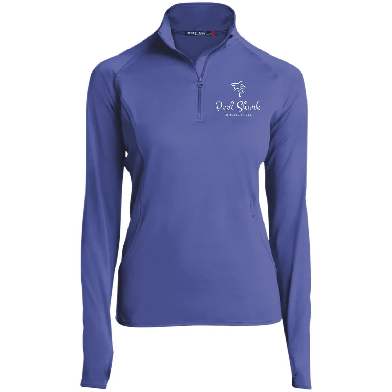 "Pool Shark" Sport-Tek Women's 1/2 Zip Performance Pullover Flutter Sleeve Feminine