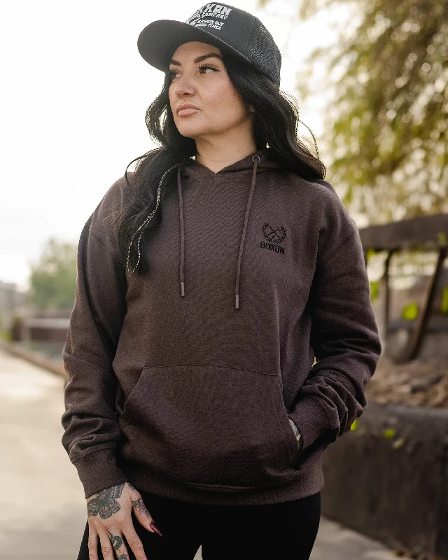Women's Black Crest Lightweight Pullover Hoodie - Brown Besom Neck Pullover