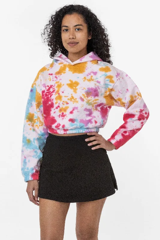 CF399TD - Tie Dye Cropped Pullover Hoodie Boxy Neck Sweater