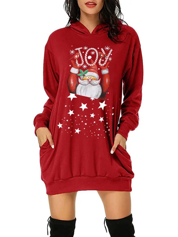 Blue Zone Planet | Women's Christmas Print Mid Length Hooded Sweater Dress Seamless Knitted Crochet Blue Zone Planet | Women's Christmas Print Mid Length Hooded Sweater Dress Seamless Knitted Crochet