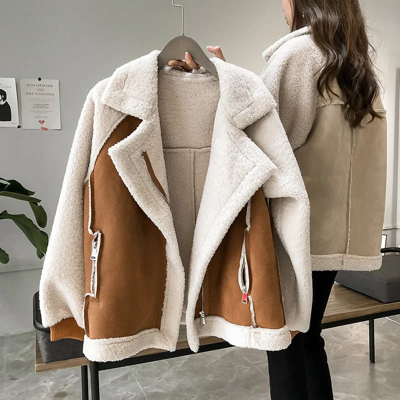 Fashion Leather with Fur Short Jackets Coats Stand-Up Collar Roll-Neck Collar Turtle Neck Fashion Leather with Fur Short Jackets Coats Stand-Up Collar Roll-Neck Collar Turtle Neck