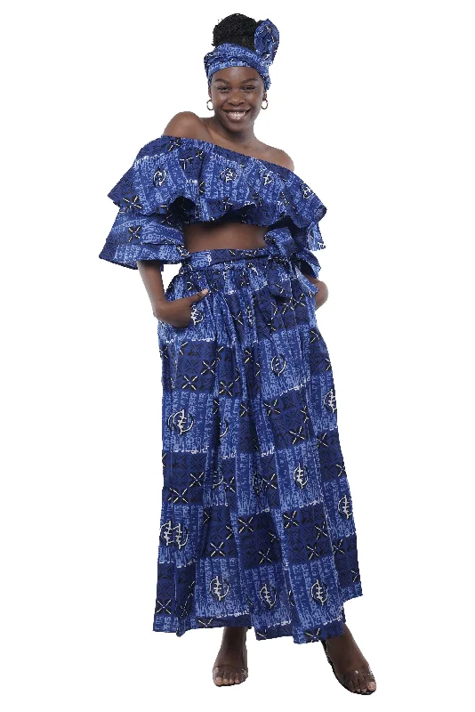 African Crop Top and Slit Skirt Set Cashmere Blend Cotton Blend Poly Blend