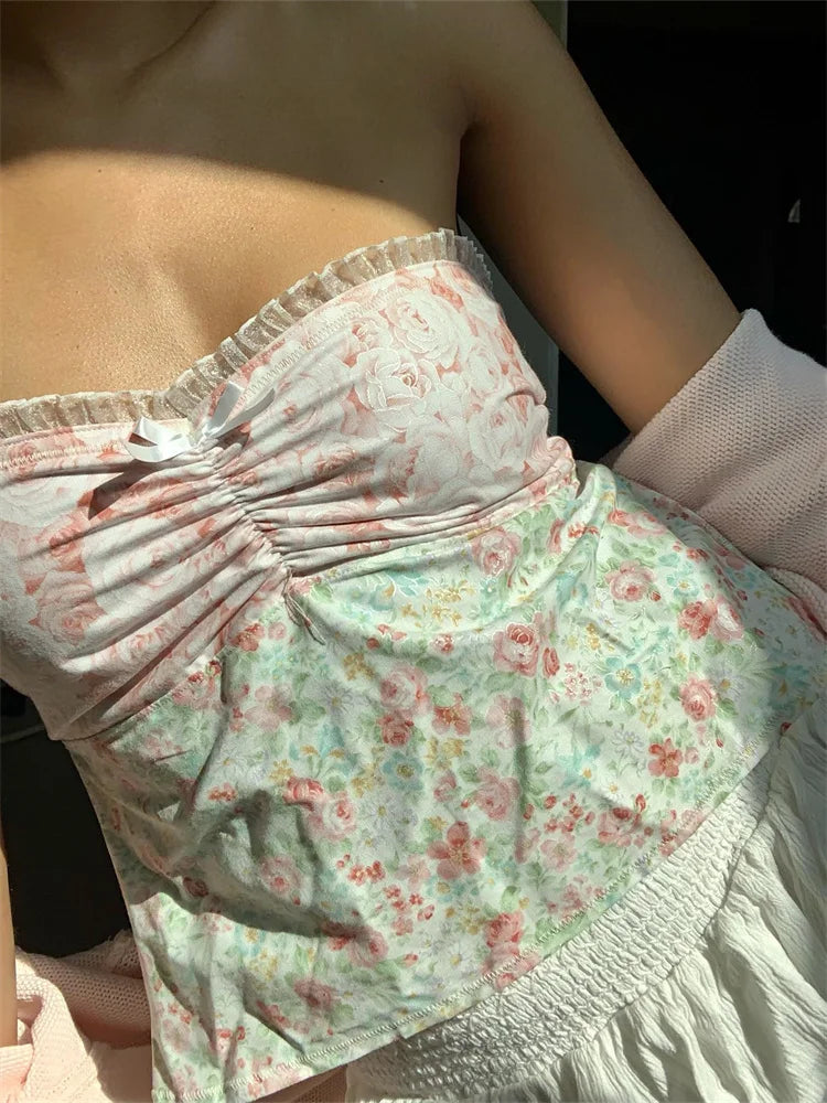 Retro Strapless Off Shoulder Tube Lace Patchwork Summer Plaid Floral Print Aesthetic Backless Crop Top Mesh Fabric Canvas Fabric Denim Fabric Retro Strapless Off Shoulder Tube Lace Patchwork Summer Plaid Floral Print Aesthetic Backless Crop Top Mesh Fabric Canvas Fabric Denim Fabric