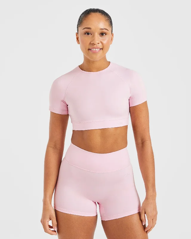 Staple Crop Top - Pastel Pink Hooded Caped Shawl Collar