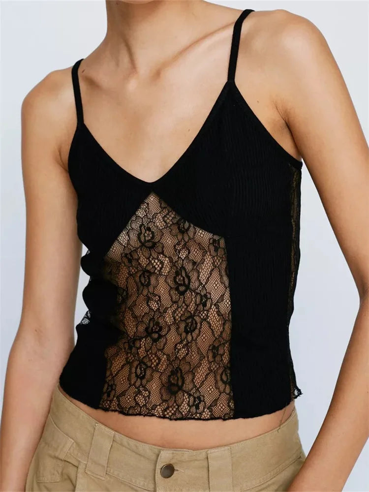 Summer Sheer Lace Patchwork Spaghetti Strap Sleeveless Mini Vests for Streetwear Clubwear Crop Top Machine Wash Dry Clean Hand Wash Summer Sheer Lace Patchwork Spaghetti Strap Sleeveless Mini Vests for Streetwear Clubwear Crop Top Machine Wash Dry Clean Hand Wash