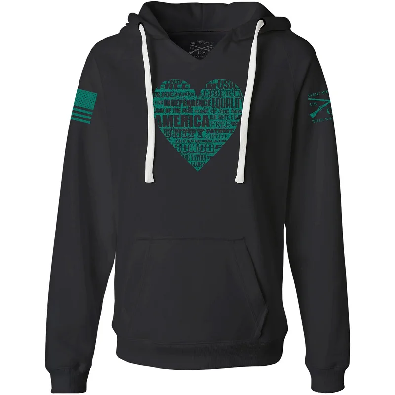 Grunt Style Women's American Poetry V-Neck Pullover Hoodie - Black Ruffled Neck Pullover Grunt Style Women's American Poetry V-Neck Pullover Hoodie - Black Ruffled Neck Pullover