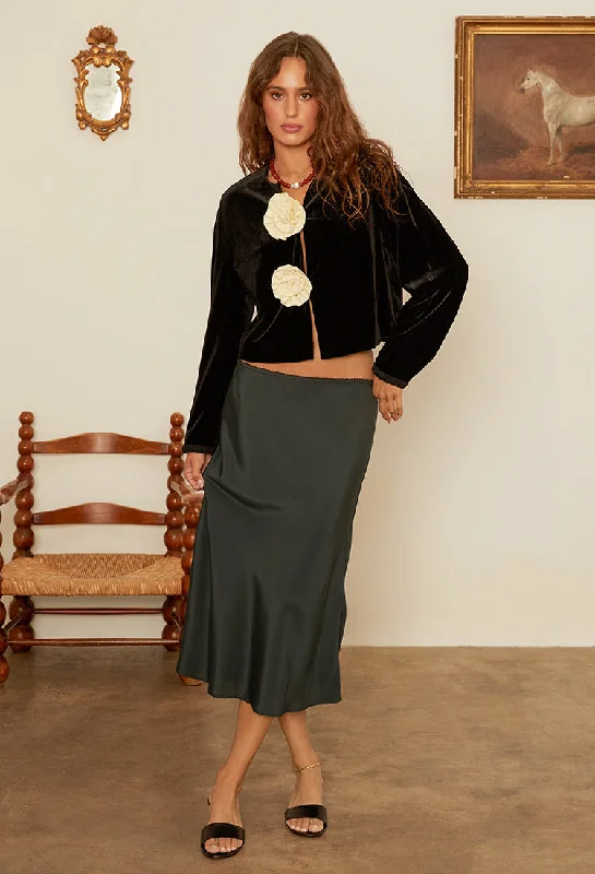 Javiera Velvet Jacket with Rosettes Boat Neck Shawl Collar Notched Collar