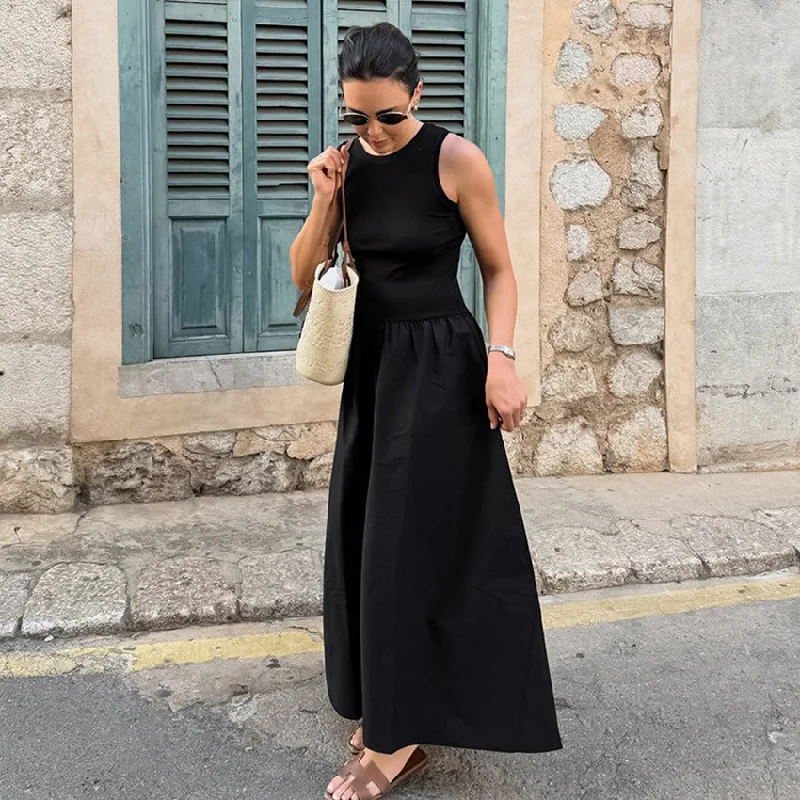 Women's French Style Crew Neck Sleeveless Pullover A-Line Casual Dress Mock Neck Pullover
