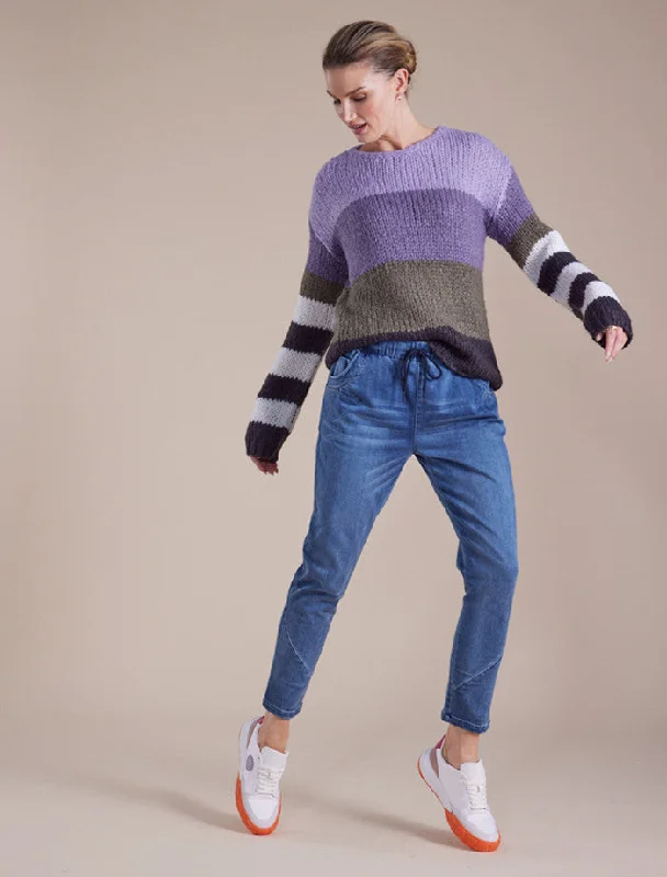 MARCO POLO LS CHUNKY BLOCK STRIPE SWEATER MULTI - SIZES S & XL Cable Knit Ribbed Knit Lace Knit MARCO POLO LS CHUNKY BLOCK STRIPE SWEATER MULTI - SIZES S & XL Cable Knit Ribbed Knit Lace Knit