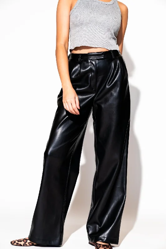 Told My Mom About You Buttery Soft Vegan Leather Trousers in Black Trousers Lace Delicate