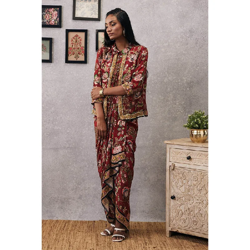 Soup by Sougat Paul Mehr Printed Drape Dress with Jacket (Set of 2) Jersey Jacket Tulle Jacket Batik Jacket