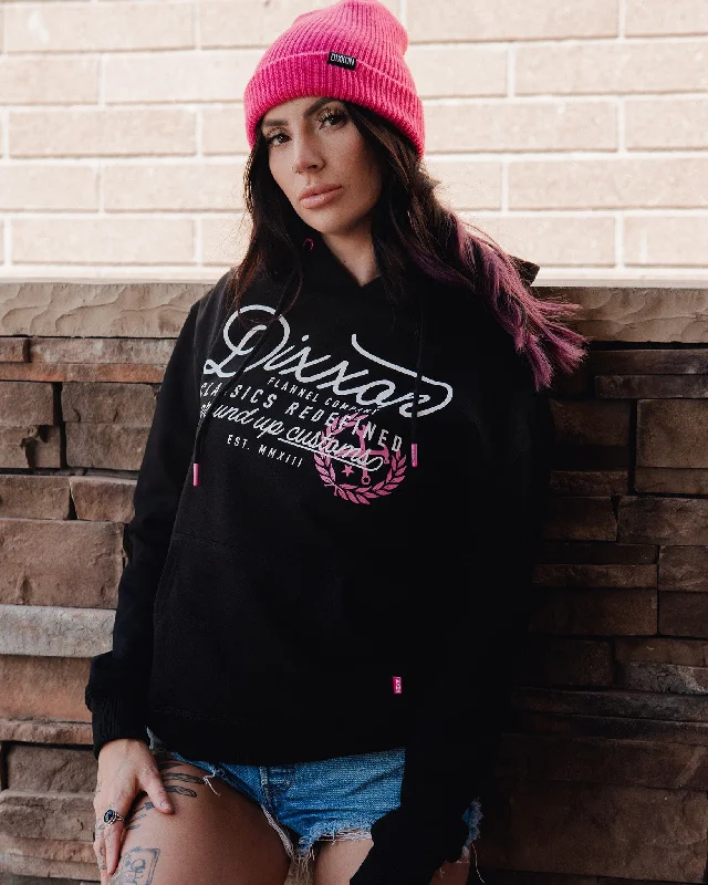 Women's Pink Ground Up Customs Hoodie Pullover - Black Boxy Neck Sweater