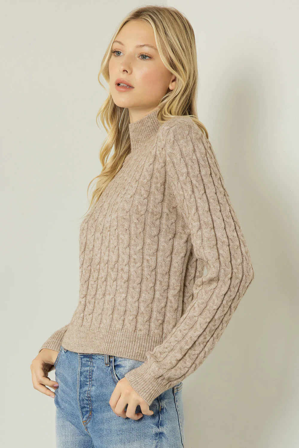 Simplicity Taupe Cable Knit Sweater Chenille Blend Fleece Blend Nylon Blend