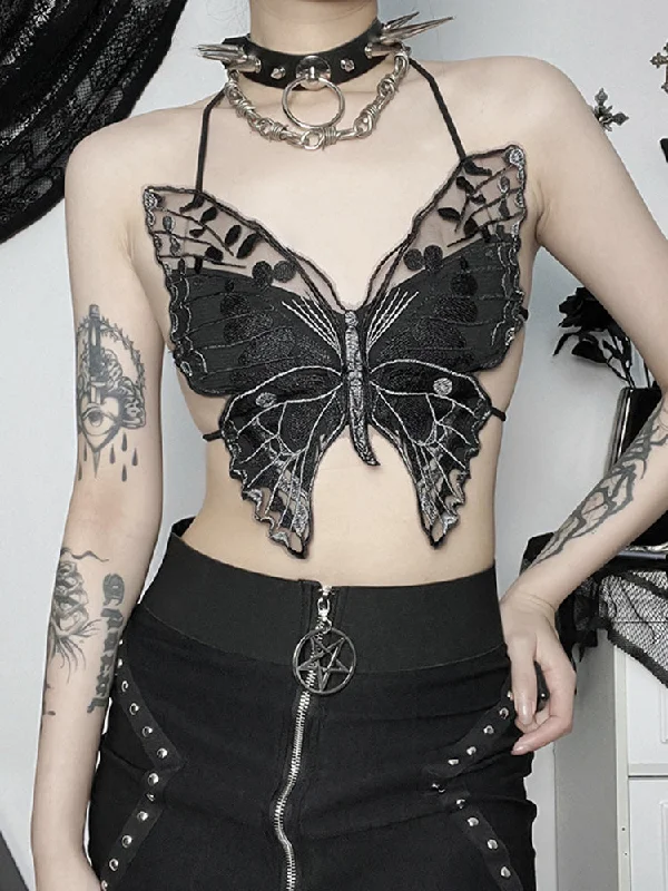 Gothic Backless Hollow Out Lace Butterfly Summer Streetwear Crop Top Hooded Caped Shawl Collar Gothic Backless Hollow Out Lace Butterfly Summer Streetwear Crop Top Hooded Caped Shawl Collar
