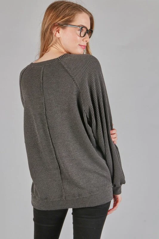 Black Corded Knit Pullover Seamless Knit Pullover