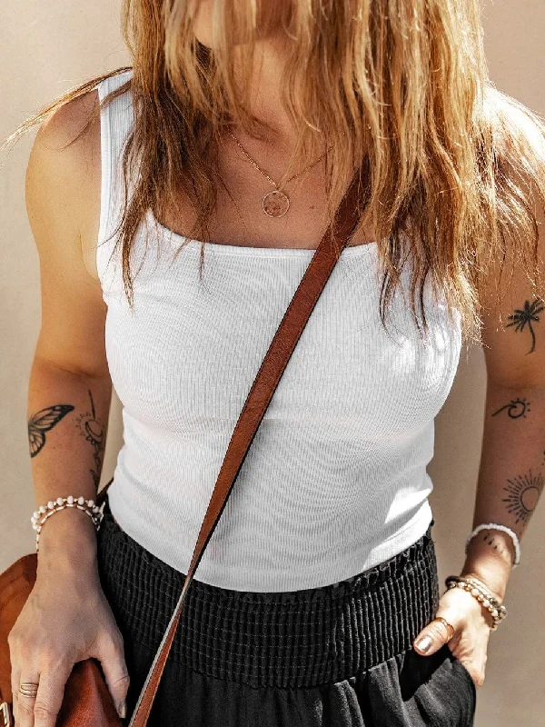 White Ribbed Square Neck Crop Top for Summer Fashion Plaid Crop Top Polka Dot Checkered