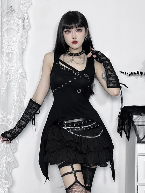 Gothic Irregular Harajuku Y2K Sleeveless Crop Top Beaded Sequined Faux Fur