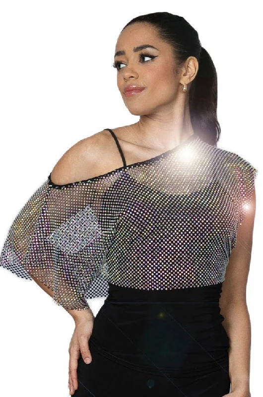 Dance America T2431 Women's Two Piece Mesh Crop Top with Rhinestones and Included Camisole in Stock Houndstooth Herringbone Solid Dance America T2431 Women's Two Piece Mesh Crop Top with Rhinestones and Included Camisole in Stock Houndstooth Herringbone Solid