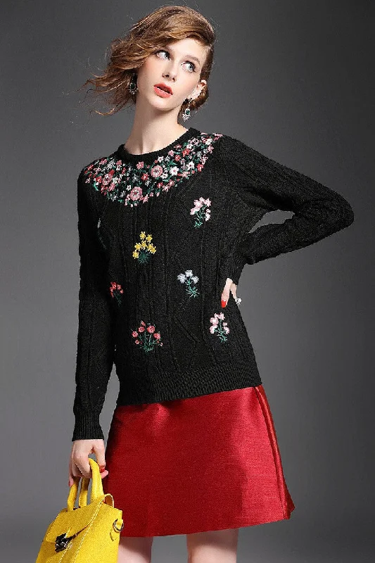 Floral Wool Sweater Casual Formal Business