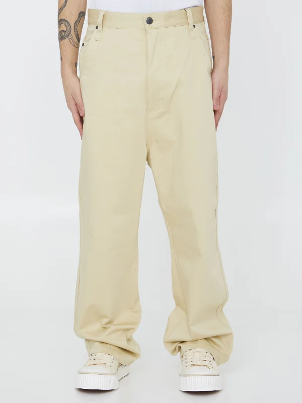 Beige Cotton Trousers Trousers Bootcut Casual