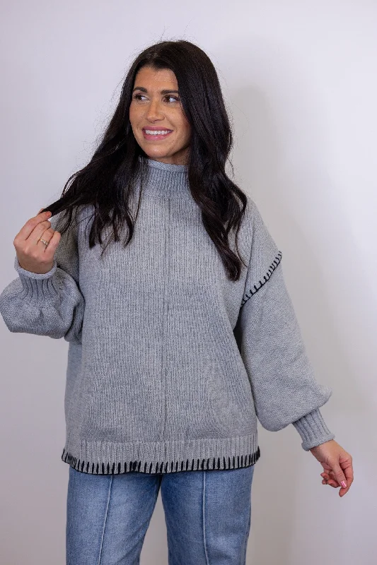 In Stitches Grey Colorblock Sweater Front Pockets Side Pockets Patch Pockets