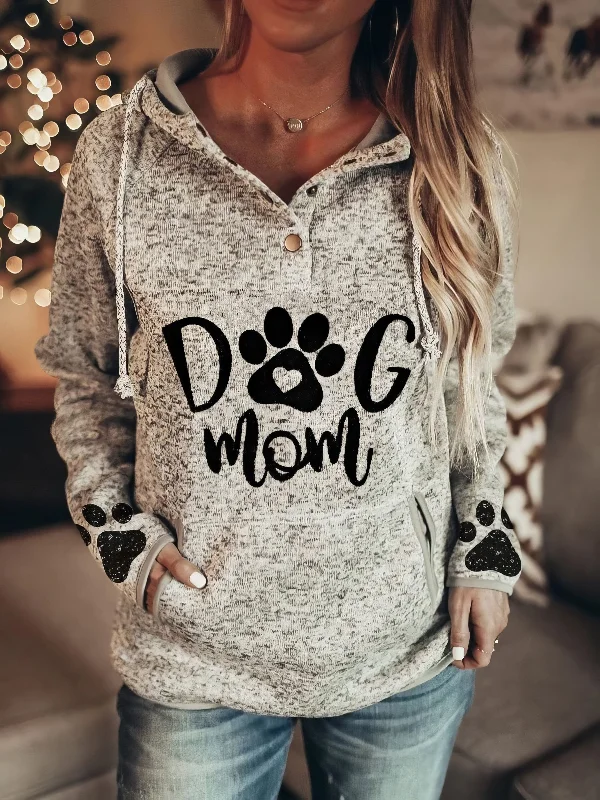 Animal Paw Print Pullover Button Hoodie - Gray - Women's Casual/Fashion Style Shirred Sleeve Feminine Animal Paw Print Pullover Button Hoodie - Gray - Women's Casual/Fashion Style Shirred Sleeve Feminine
