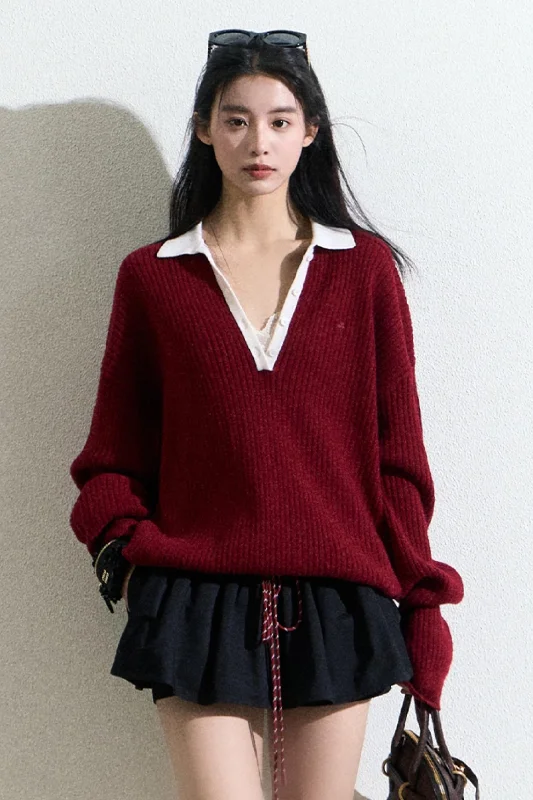 Burgundy Ribbed Sweater Ribbed Striped Patterned