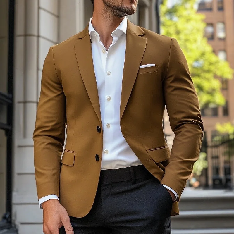 Men's Casual Regular Standard Fit Single Breasted Two-buttons Blazer Jacket Wool Fabric Cashmere Fabric Tweed Fabric