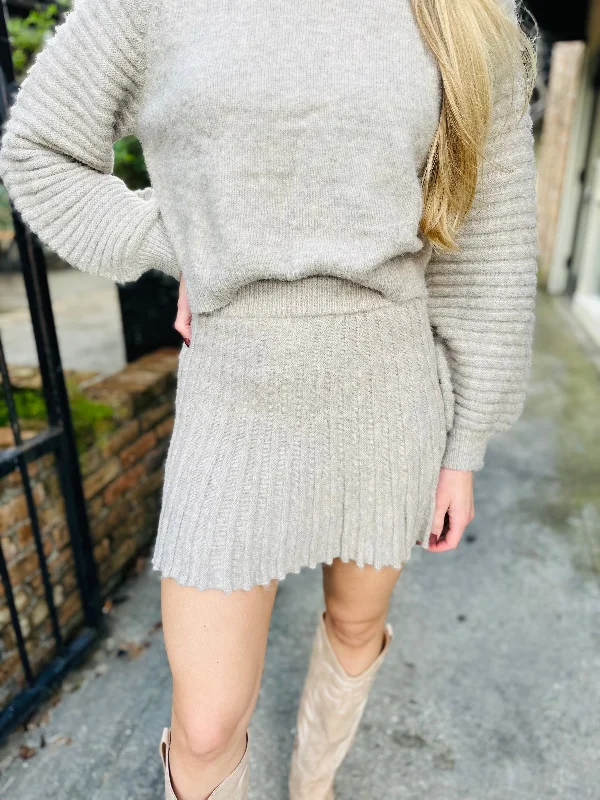Farrah Sweater Skirt- Heather Oat Fitted Slim Tailored