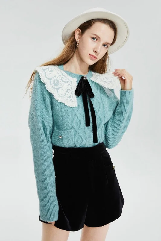 Wool Sweater W/ Crochet Collar Slim Fit Regular Fit Oversized