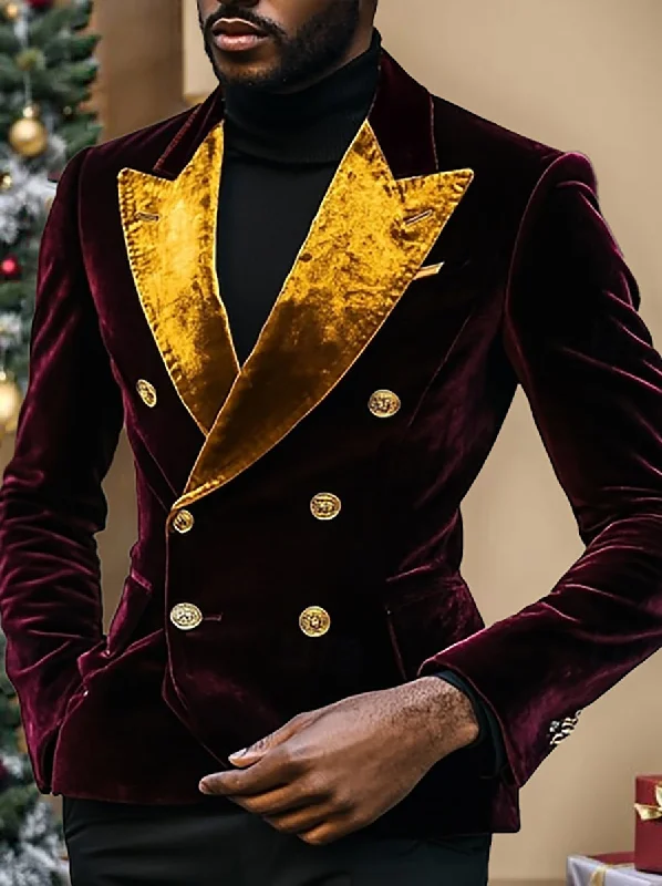 Men's Velvet Blazer Vintage Patchwork Solid Colored Blazer Regular Standard Party Preppy Blazer Jacket Fitted Jacket Loose Jacket Oversized Jacket