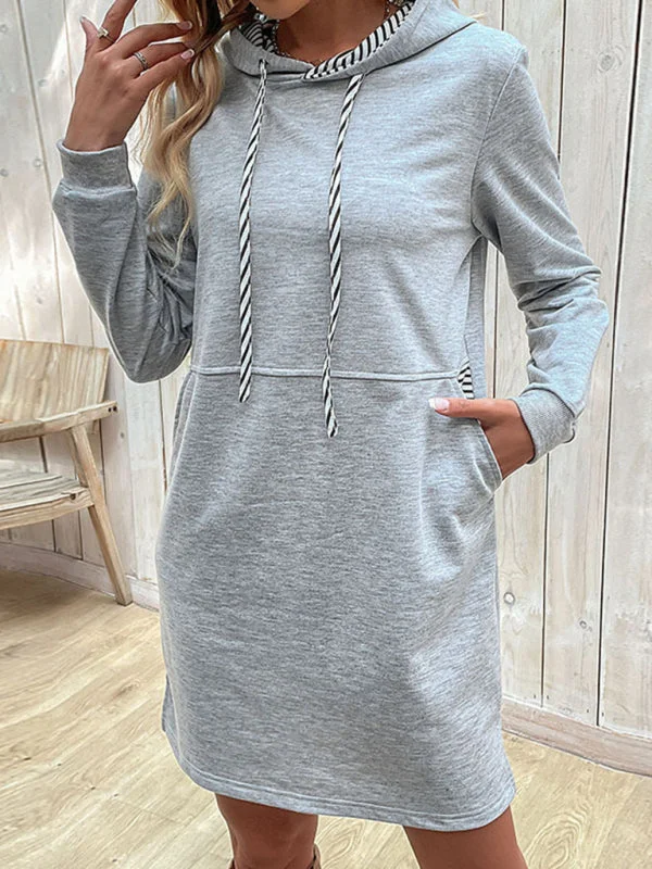 Blue Zone Planet |  long-sleeved stitching hooded sweater dress Chenille Fabric Brocade Fabric Lace Fabric
