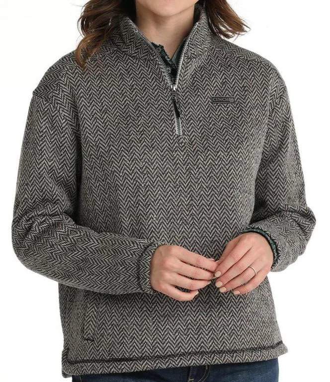 CINCH WOMEN'S 1/4 ZIP KNIT PULLOVER in GREY Lantern Sleeve Elegant