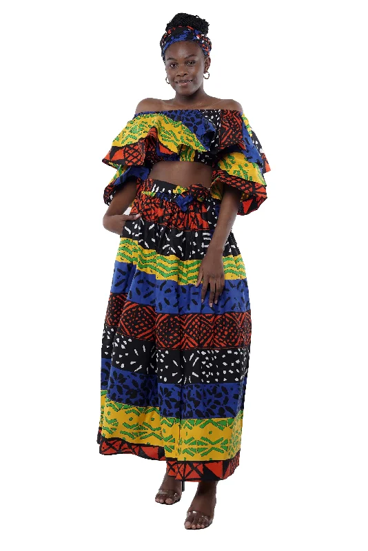 African Crop Top and Slit Skirt Set Chenille Blend Fleece Blend Nylon Blend