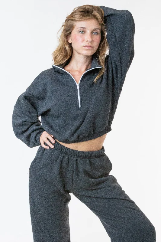 F396 - Flex Fleece Half Zip Cropped Pullover Set Sleeve Pullover