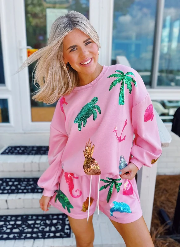Sequined Pullover with Matching Shorts Textured Knit Design