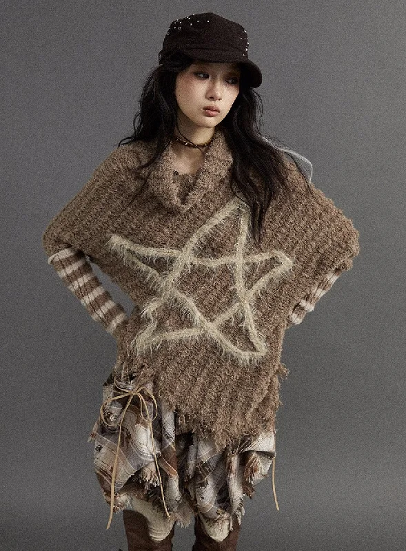 Distressed Star Mohair Sweater Embroidered Appliqued Beaded